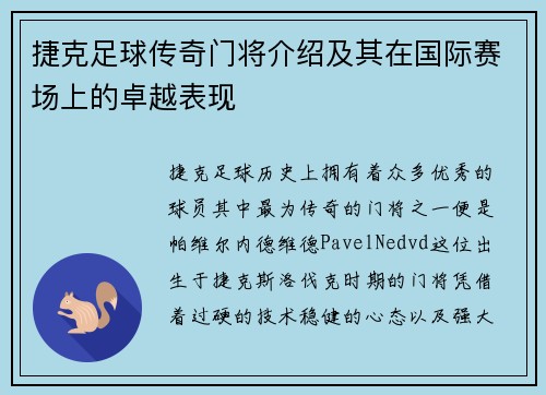 捷克足球传奇门将介绍及其在国际赛场上的卓越表现